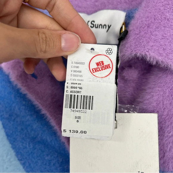 House of Sunny Good Vibrations Blue Purple Fuzzy Striped Artsy Bodysuit 6 NWT - Picture 7 of 9